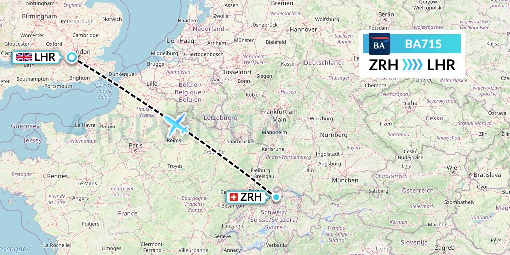 BA715 British Airways Flight Map: Zurich to London