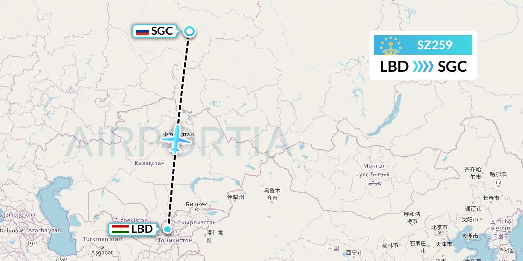 SZ259 Somon Air Flight Map: Khudzhand to Surgut