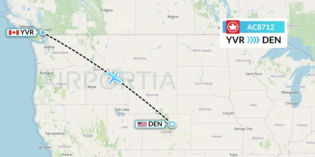 AC8712 Air Canada Flight Map: Vancouver to Denver