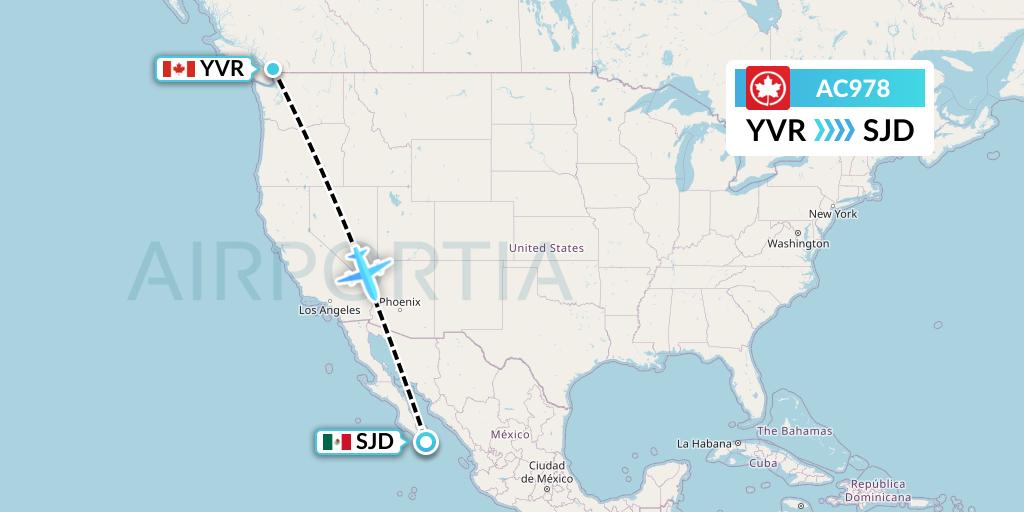 AC978 Air Canada Flight Map: Vancouver to San Jose del Cabo