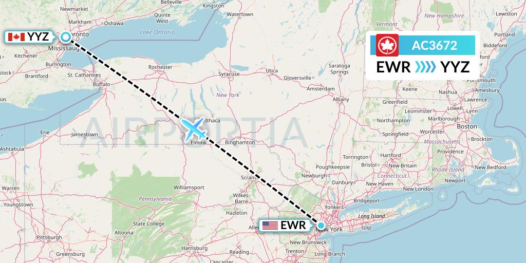 AC3672 Air Canada Flight Map: New York to Toronto