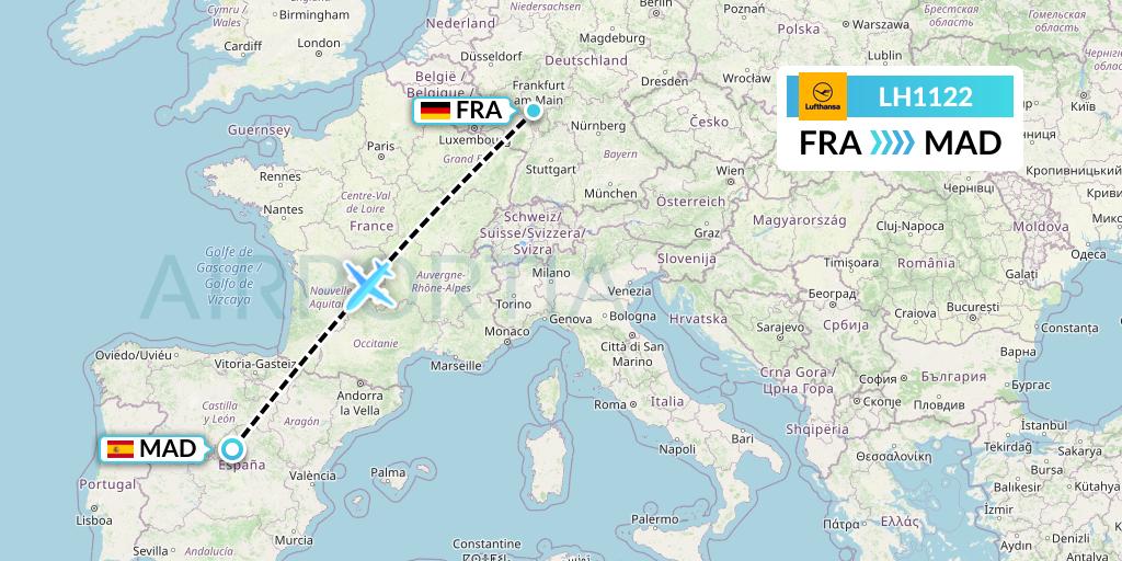 LH1122 Lufthansa Flight Map: Frankfurt to Madrid