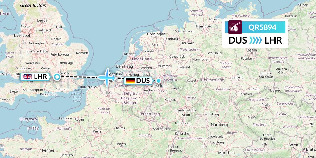 QR5894 Qatar Airways Flight Map: Dusseldorf to London