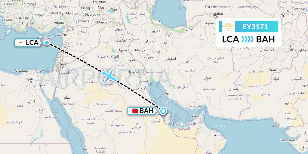 EY3171 Etihad Airways Flight Map: Larnaca to Bahrain