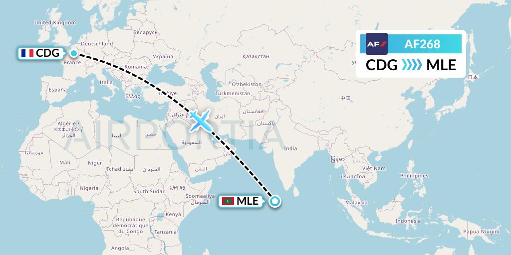 AF268 Air France Flight Map: Paris to Male
