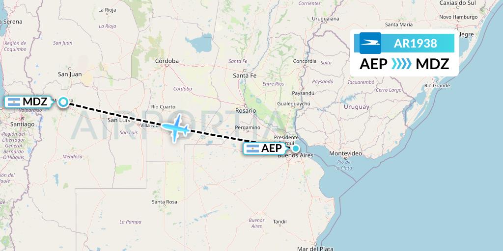 AR1938 Aerolineas Argentinas Flight Map: Buenos Aires to Mendoza