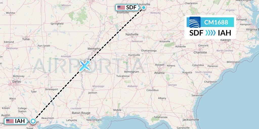 CM1688 Copa Airlines Flight Map: Louisville to Houston