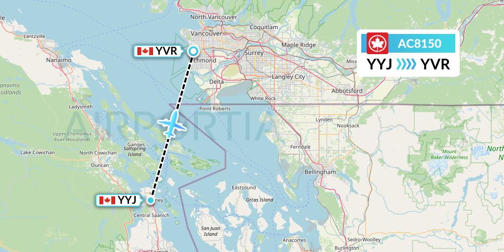 AC8150 Air Canada Flight Map: Victoria to Vancouver
