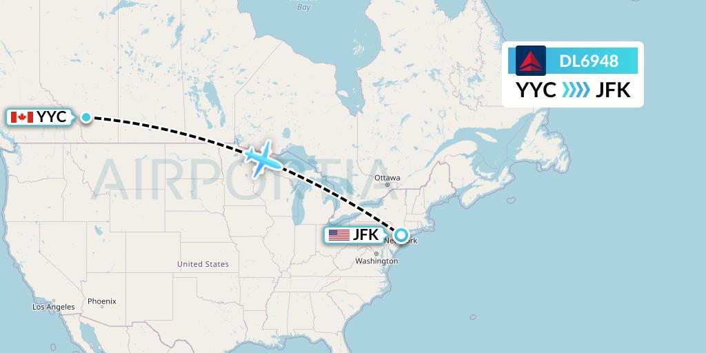 DL6948 Delta Air Lines Flight Map: Calgary to New York