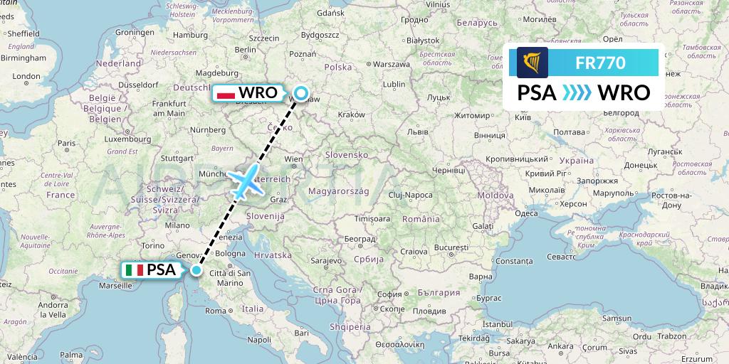 FR770 Ryanair Flight Map: Pisa to Wroclaw