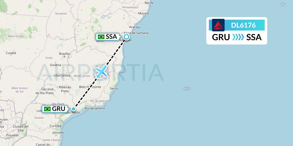 DL6176 Delta Air Lines Flight Map: Sao Paulo to Salvador