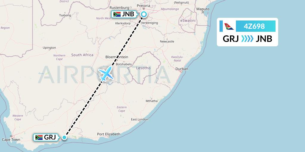 4Z698 Airlink Flight Map: George to Johannesburg