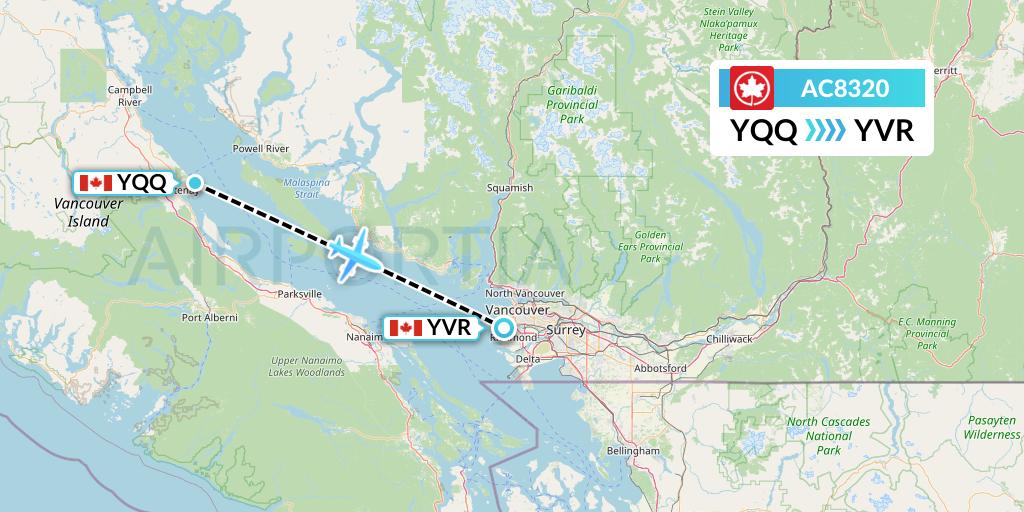 AC8320 Air Canada Flight Map: Comox to Vancouver
