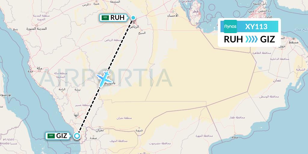 XY113 Flynas Flight Map: Riyadh to Jizan