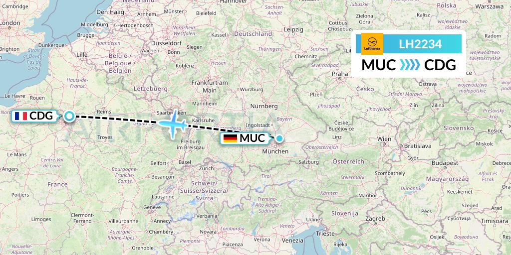 LH2234 Lufthansa Flight Map: Munich to Paris