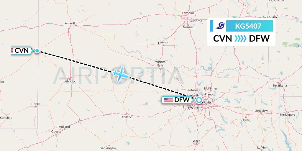 KG5407 Key Lime Air Flight Map: Clovis to Dallas