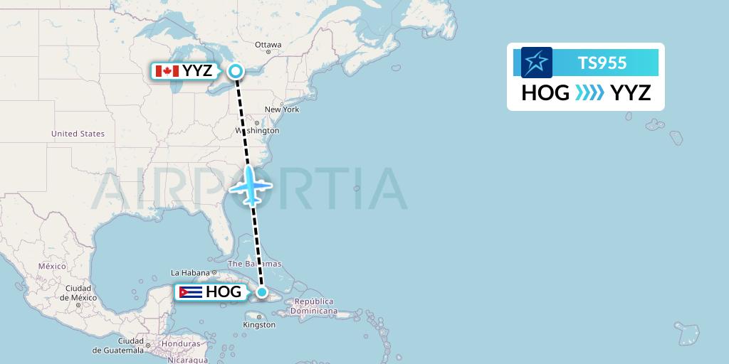 TS955 Air Transat Flight Map: Holguin to Toronto