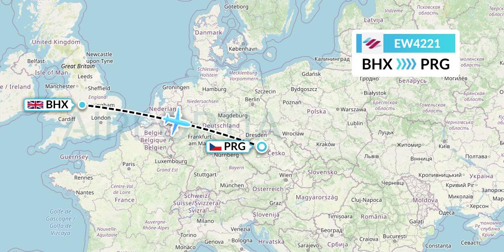 EW4221 Eurowings Flight Map: Birmingham to Prague