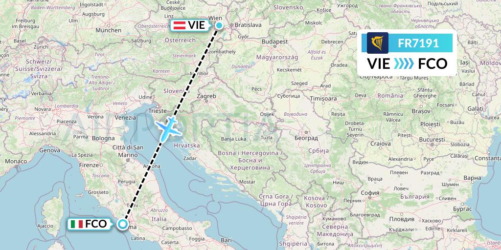 FR7191 Ryanair Flight Map: Vienna to Rome