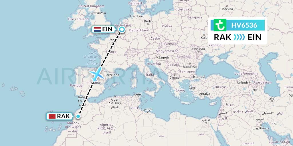 HV6536 Transavia Flight Map: Marrakesh to Eindhoven