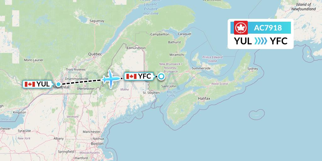 AC7918 Air Canada Flight Map: Montreal to Fredericton