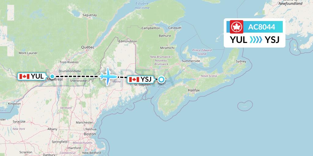 AC8044 Air Canada Flight Map: Montreal to Saint John