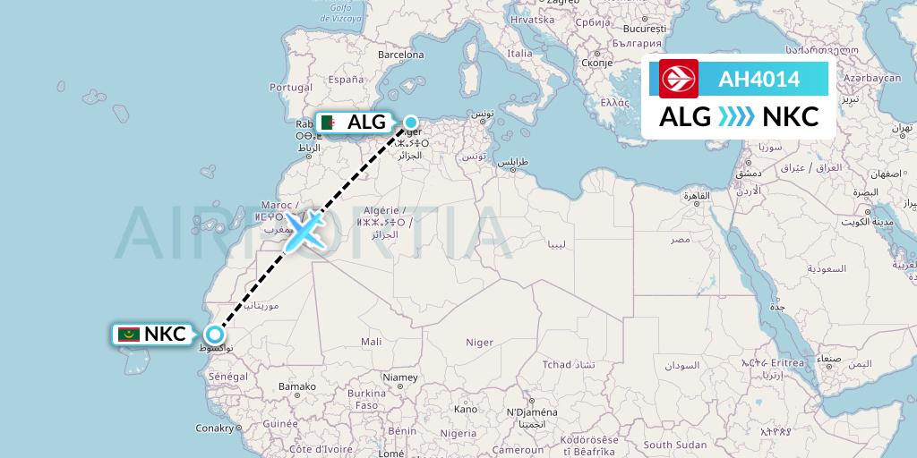 AH4014 Air Algerie Flight Map: Algiers to Nouakchott
