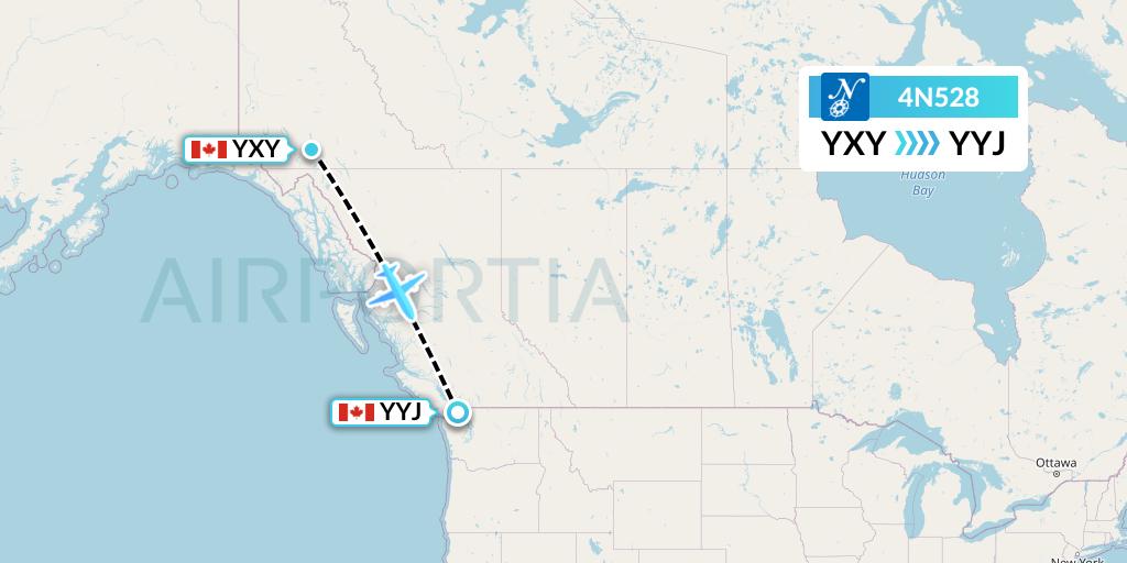 4N528 Air North Flight Map: Whitehorse to Victoria
