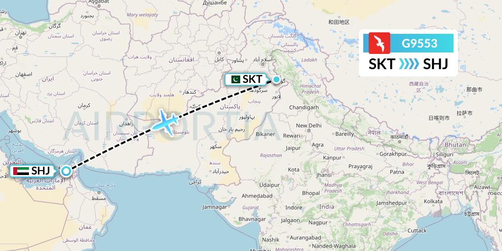 G9553 Air Arabia Flight Map: Sialkot to Sharjah