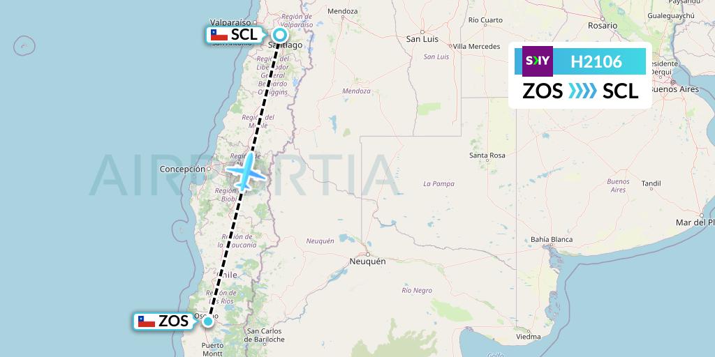 H2106 Sky Airline Flight Map: Osorno to Santiago