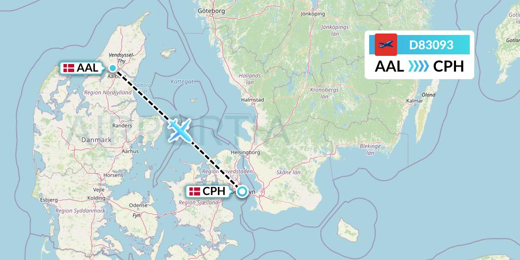 D83093 Norwegian Air International Flight Map: Aalborg to Copenhagen