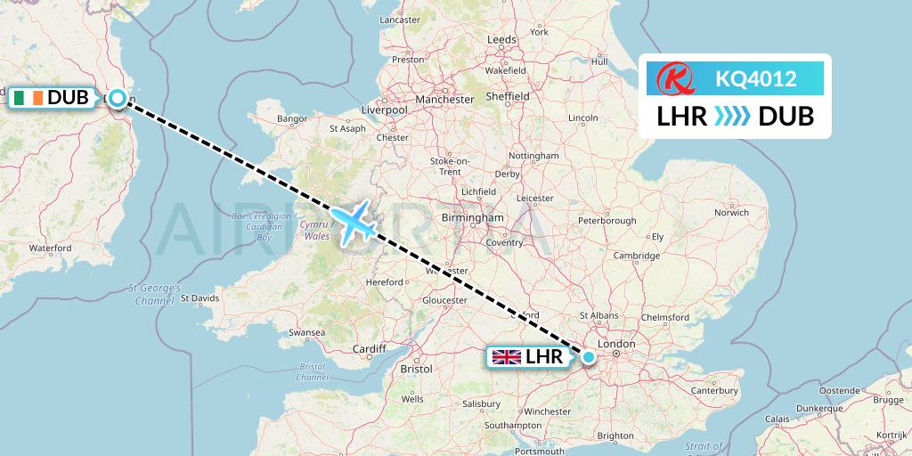 KQ4012 Kenya Airways Flight Map: London to Dublin