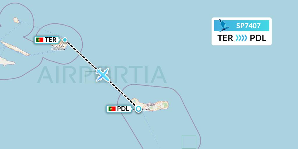 SP7407 SATA Air Acores Flight Map: Lajes to Ponta Delgada