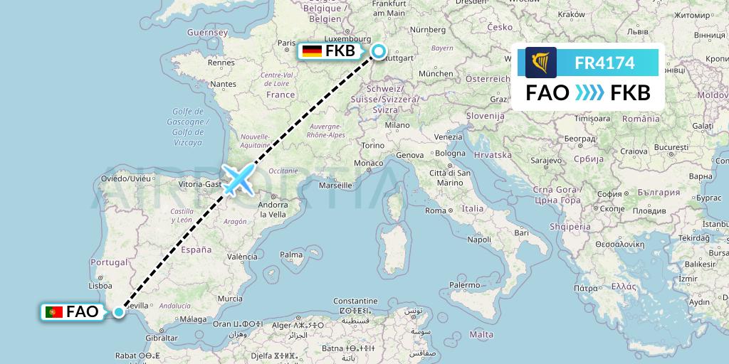 FR4174 Ryanair Flight Map: Faro to Karlsruhe/Baden-Baden