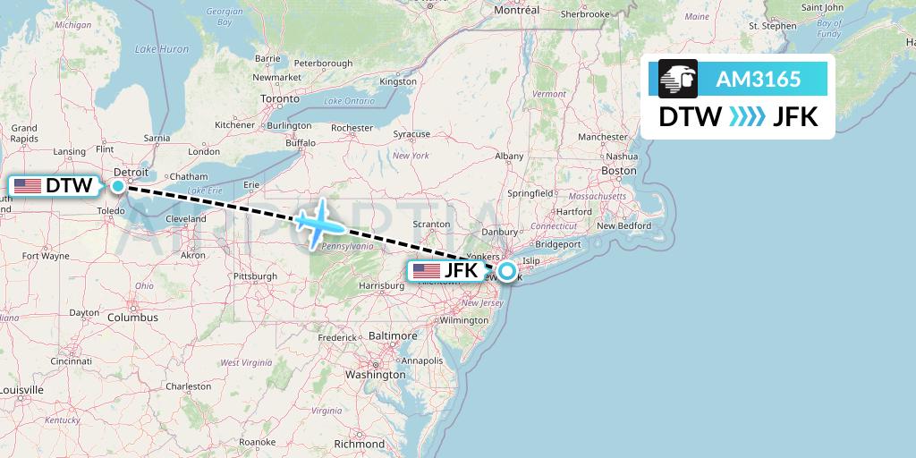 AM3165 Aeromexico Flight Map: Detroit to New York