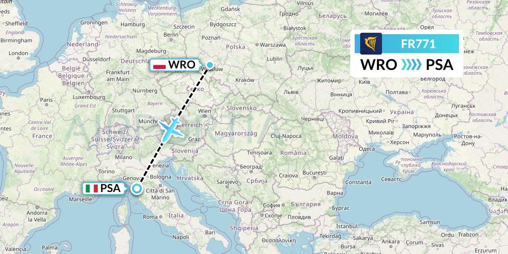 FR771 Ryanair Flight Map: Wroclaw to Pisa