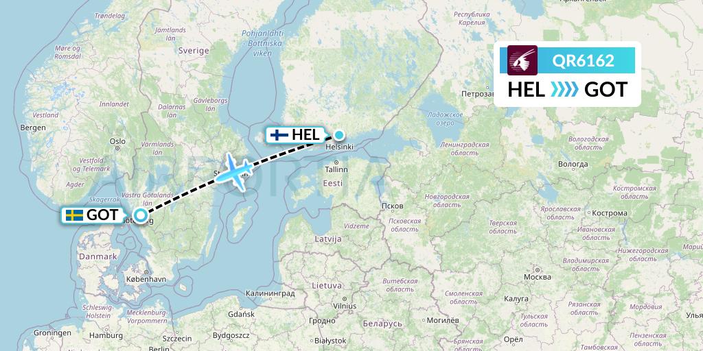 QR6162 Qatar Airways Flight Map: Helsinki to Gothenburg