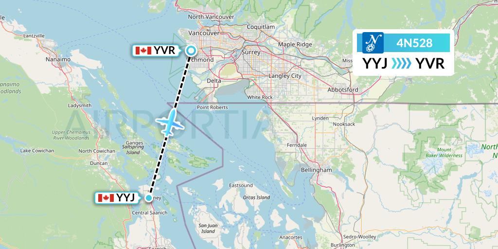 4N528 Air North Flight Map: Victoria to Vancouver