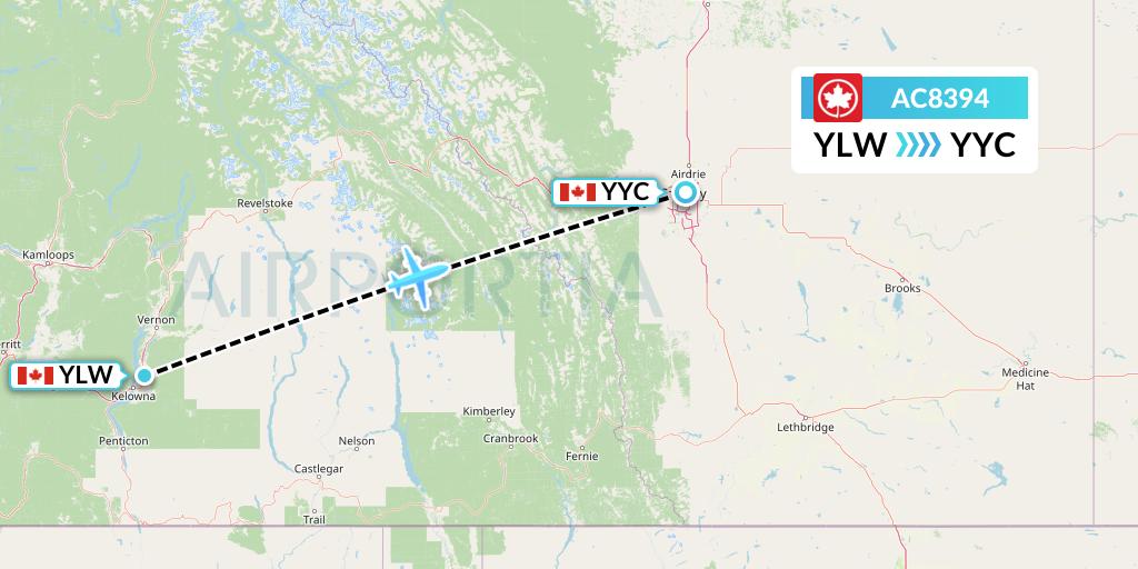 AC8394 Air Canada Flight Map: Kelowna to Calgary