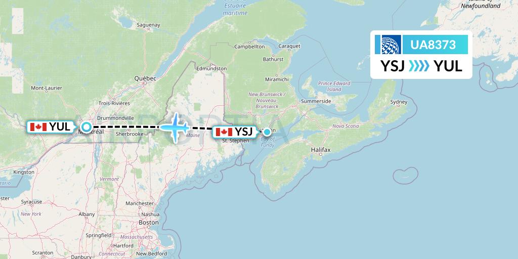 UA8373 United Airlines Flight Map: Saint John to Montreal