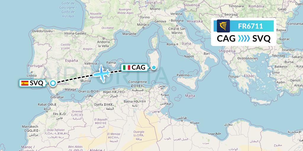 FR6711 Ryanair Flight Map: Cagliari to Seville
