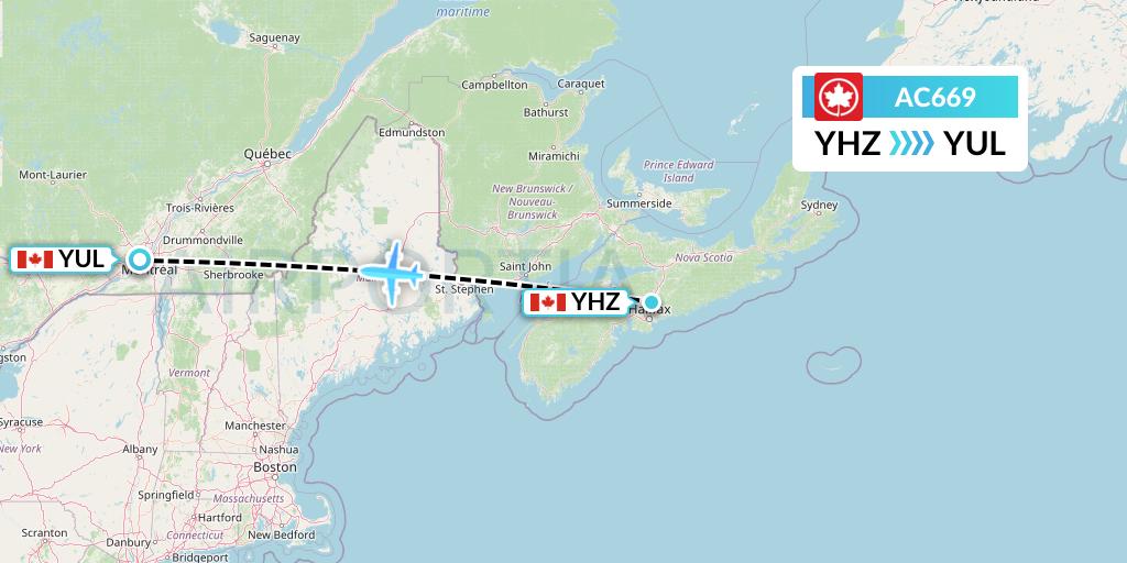AC669 Air Canada Flight Map: Halifax to Montreal
