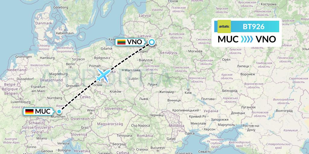 BT926 Air Baltic Flight Map: Munich to Vilnius