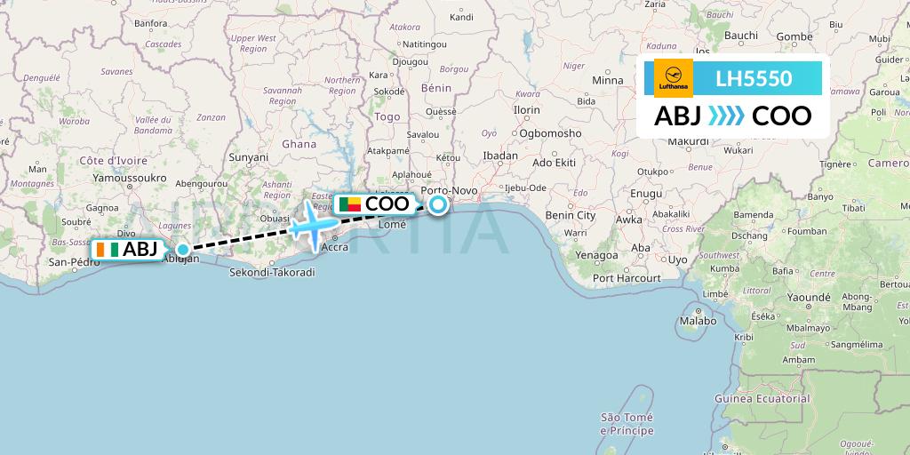 LH5550 Lufthansa Flight Map: Abidjan to Cotonou