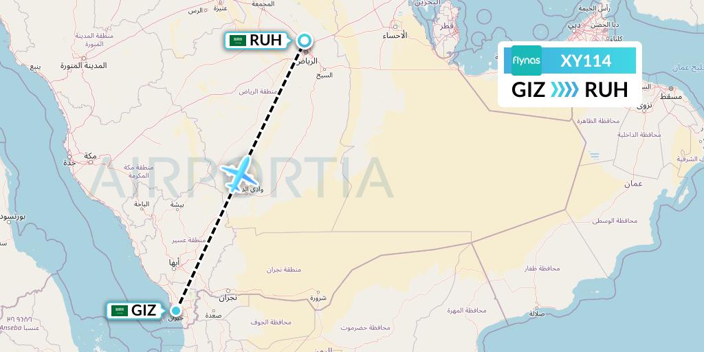 XY114 Flynas Flight Map: Jizan to Riyadh