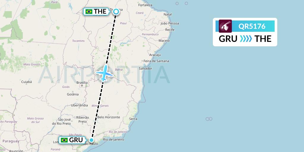 QR5176 Qatar Airways Flight Map: Sao Paulo to Teresina