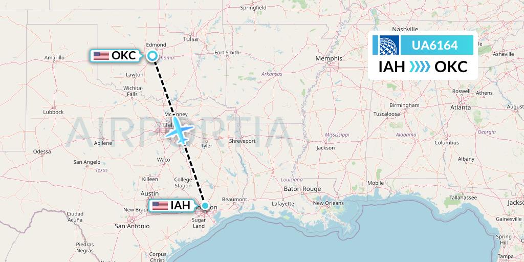UA6164 United Airlines Flight Map: Houston to Oklahoma City