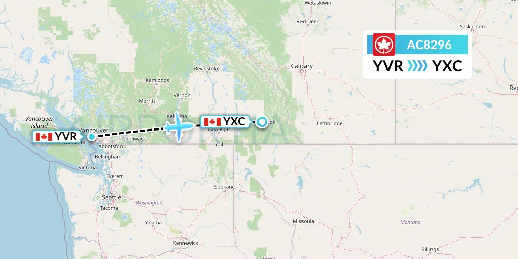 AC8296 Air Canada Flight Map: Vancouver to Cranbrook