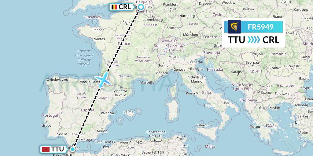 FR5949 Ryanair Flight Map: Tetuan to Brussels