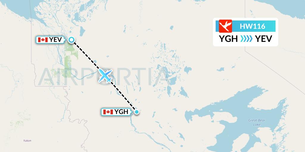 HW116 North-Wright Airways Flight Map: Fort Good Hope to Inuvik